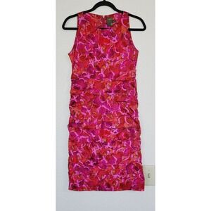 Taylor Women's Pink & Purple Floral Ruched Sleeveless Bodycon Mini Dress. Size 2
